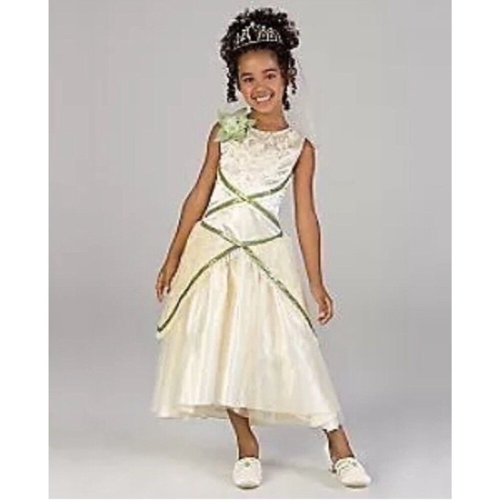 Disney Store DELUXE TIANA Wedding Costume Dress Size 7/8 With Shoes Size 13/1